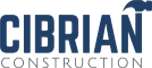 A green background with blue letters that say brian construction.